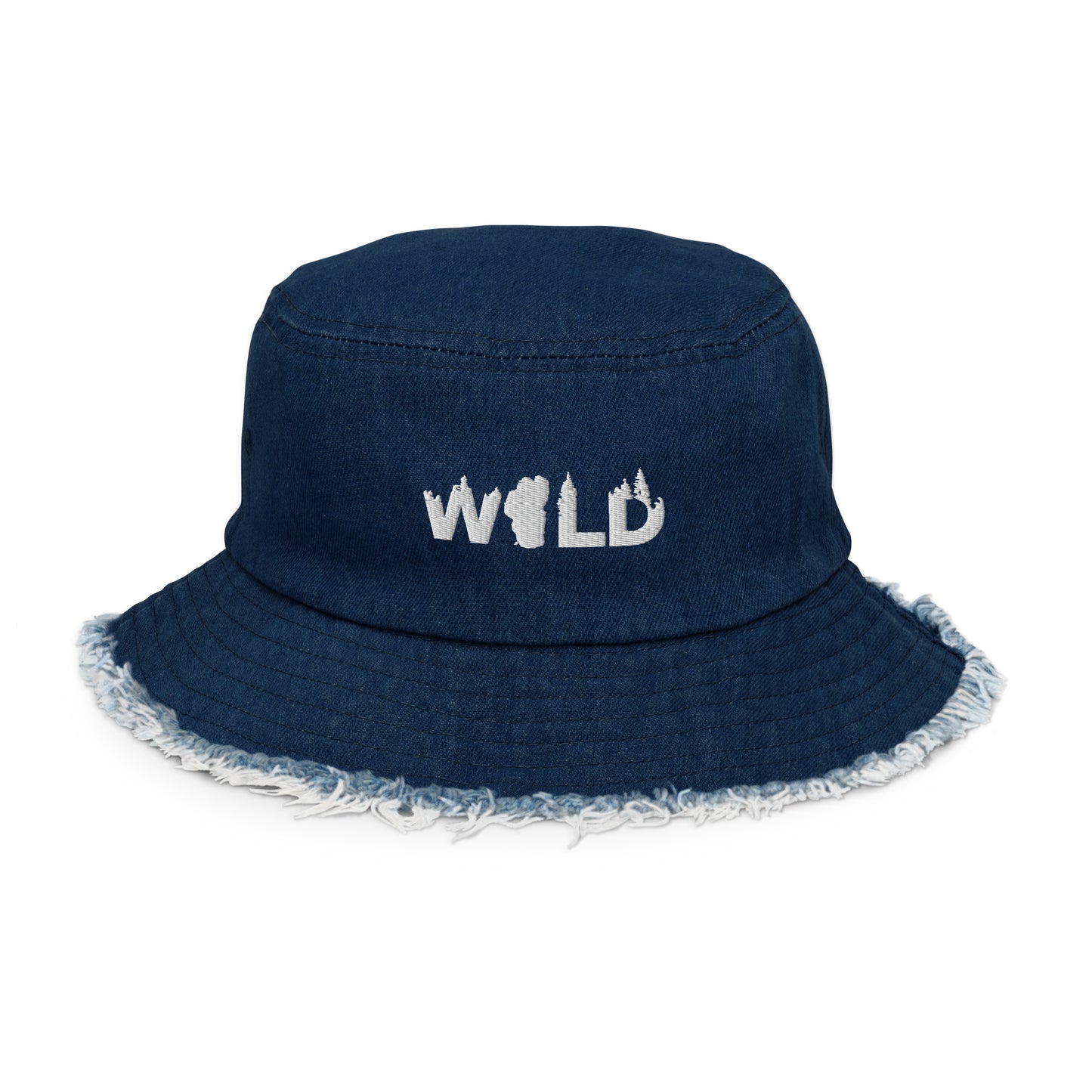 WILD Distressed denim bucket hat