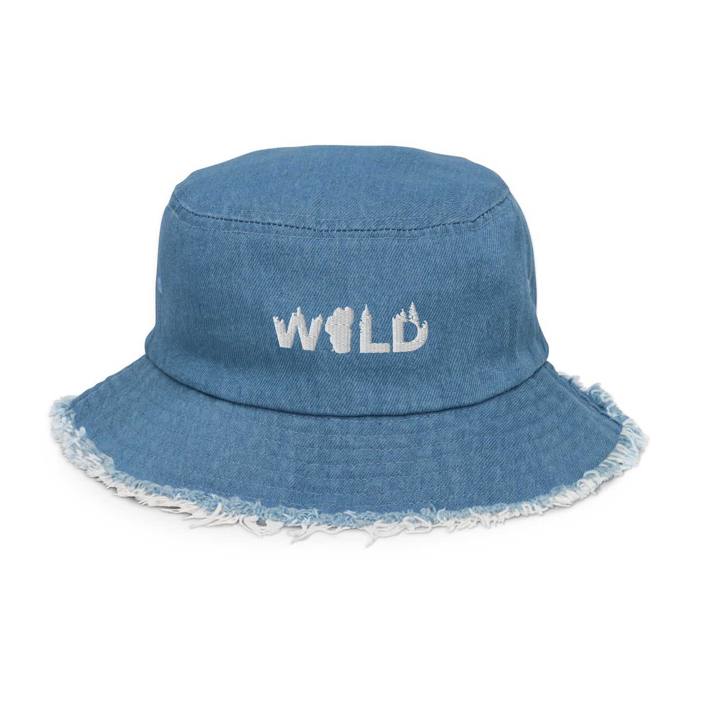 WILD Distressed denim bucket hat